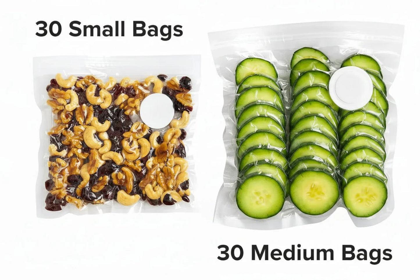60 Vacuum Bags (30 Small + 30 Medium)