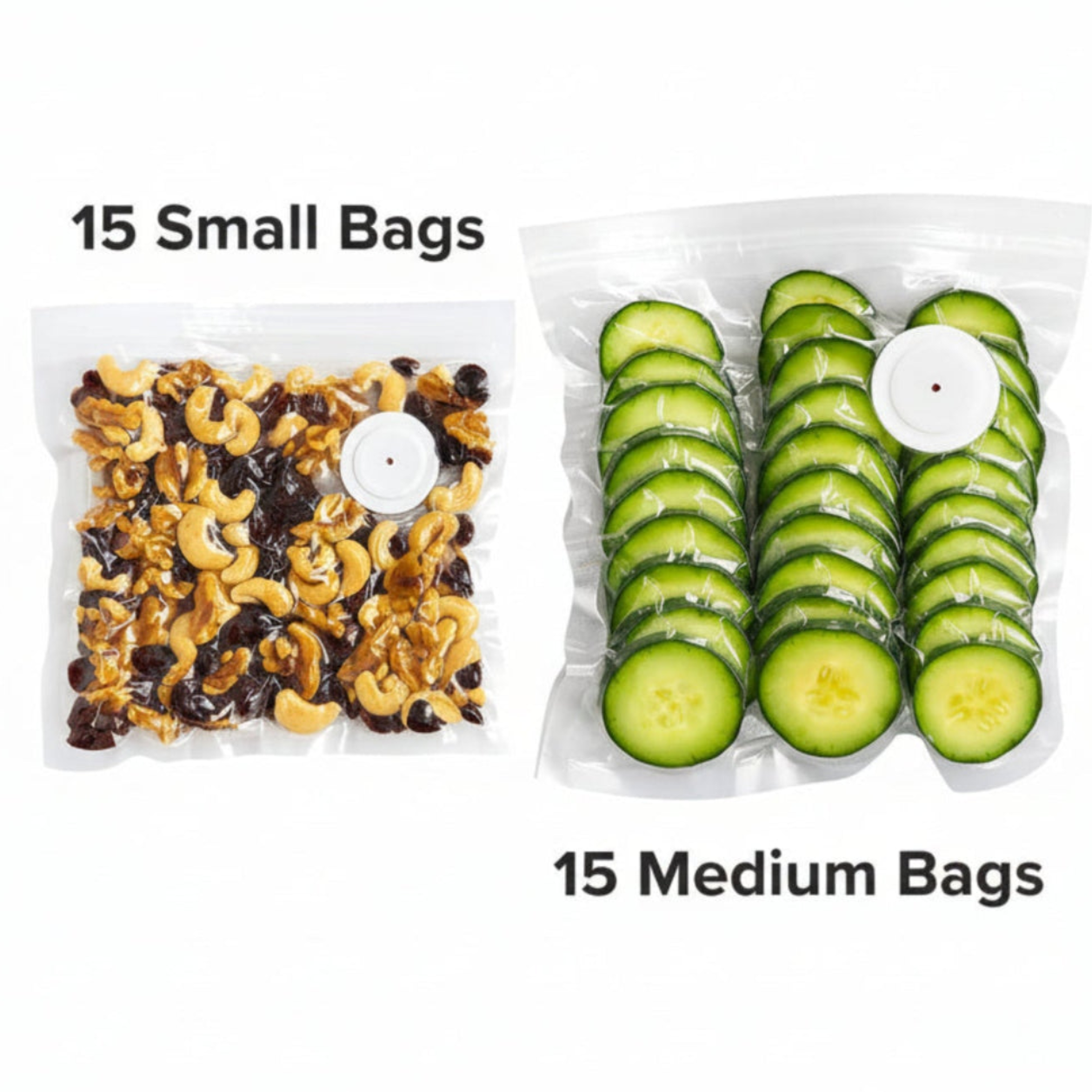 30 Vacuum Bags (15 Small + 15 Medium)